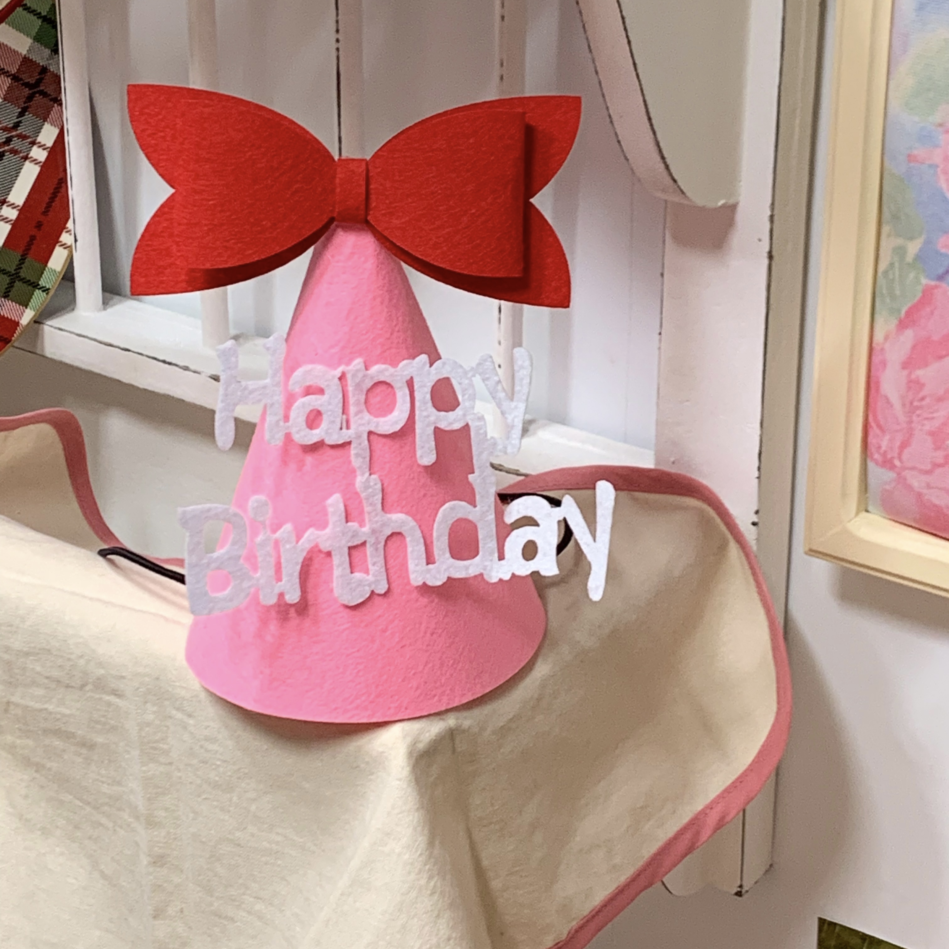 핑크 리본 생일 고깔모자