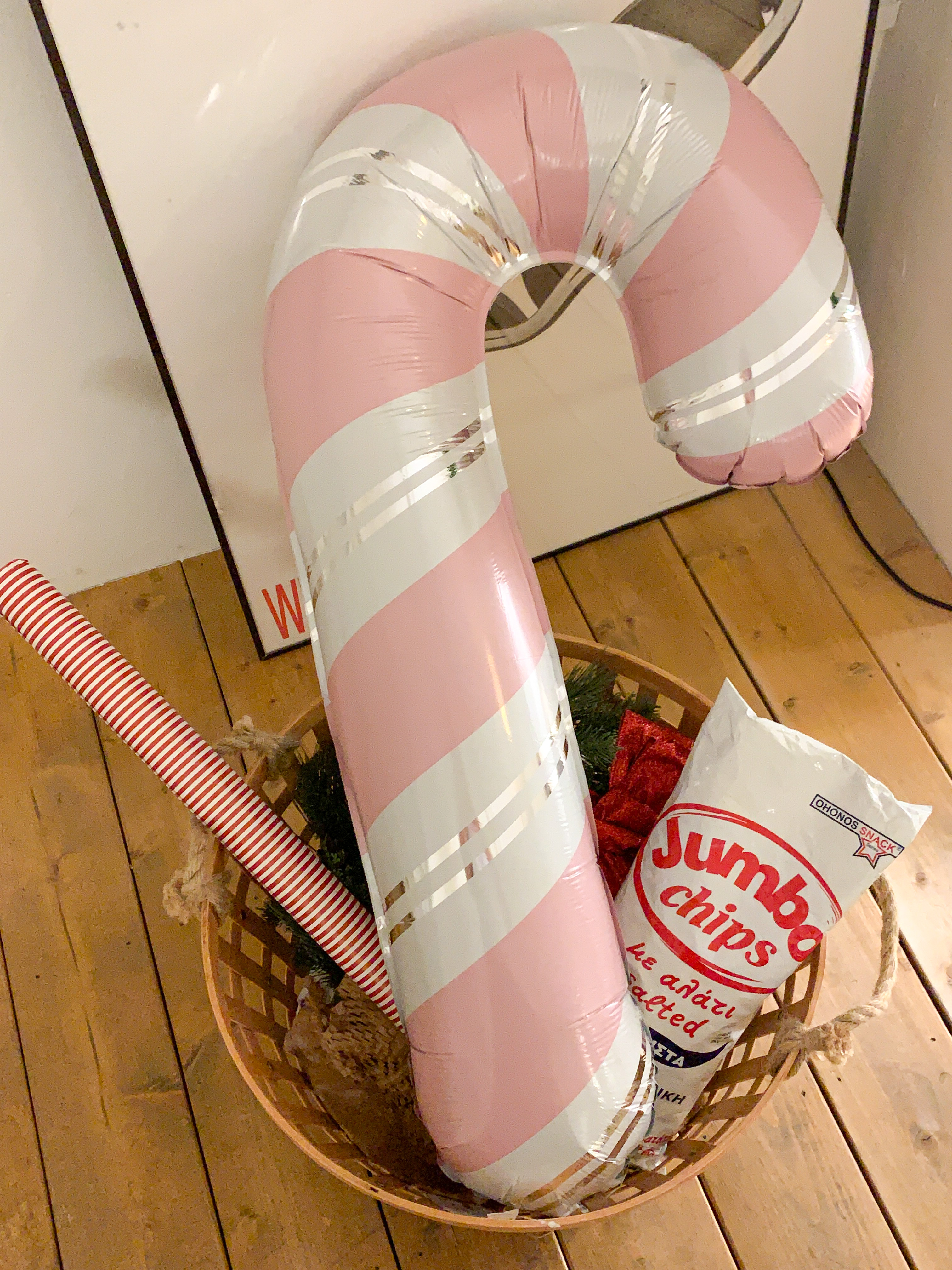 크리스마스 지팡이 풍선 (핑크)