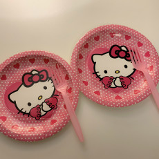 키티 접시 포크 세트